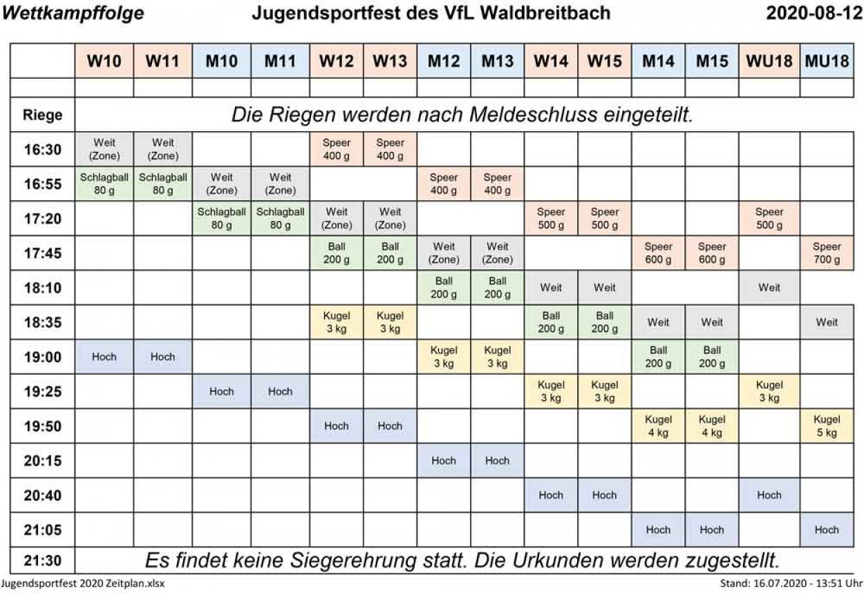 Zeitplan Jugendsportfest 2020